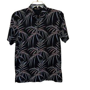Travis Mathew Black Floral Outdoor Performance Golf‎ Polo Collar Shirt Large